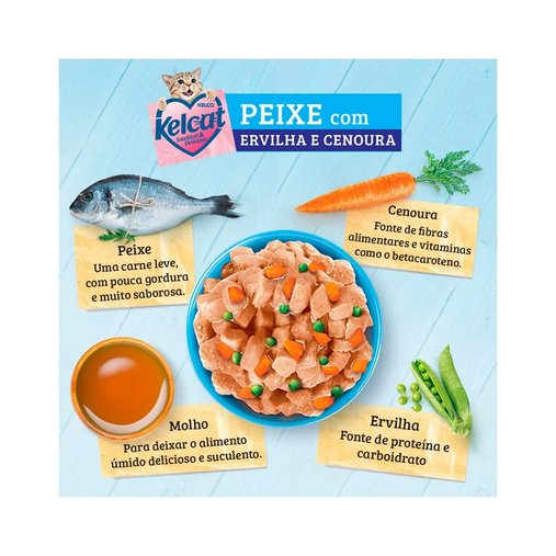 Sachê Kelcat para Gatos sabor Peixe, Ervilha e Cenoura 85g