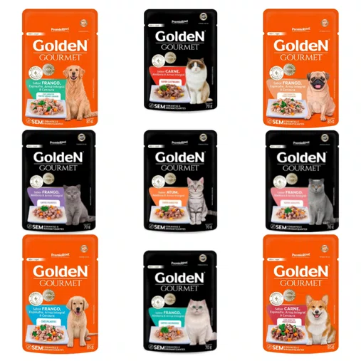 Kit 4 Sachês Golden Sortidos Gatos e Cães