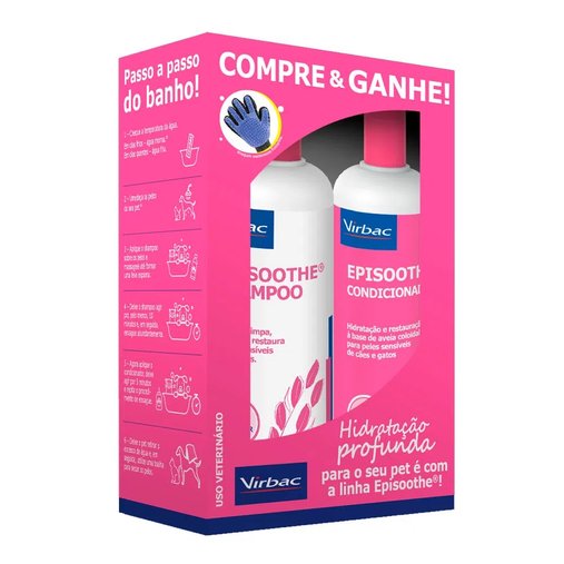 Kit Shampoo e Condicionador + Luva Virbac Episoothe para Peles Sensíveis e Irritadas 250ml