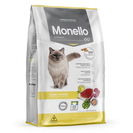 Ração Monello Go Todas as Raças para Gatos Sabor Carne e Frango 10,1Kg