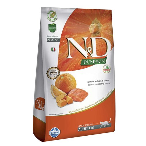 Ração N&D Pumpkin para Gatos Adultos Sabor Salmão, Abóbora e Laranja 1,5Kg