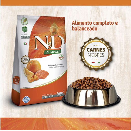 Ração N&D Pumpkin para Gatos Adultos Sabor Salmão, Abóbora e Laranja 1,5Kg
