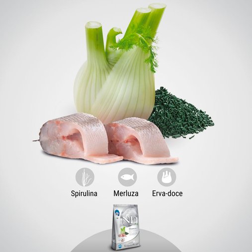 Ração N&D White para Cães Adultos Raças Pequenas Sabor Merluza, Spirulina e Erva Doce 2Kg