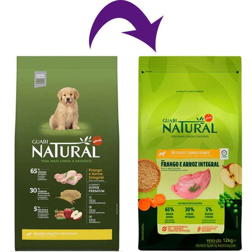 Ração Guabi Natural para Cães Filhotes Raças Grandes e Gigantes sabor Frango e Arroz Integral 12Kg