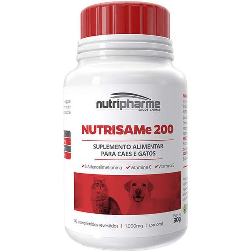 Suplemento Vitamínico Nutripharme Nutrisame 200 para Cães e Gatos 30 comprimidos