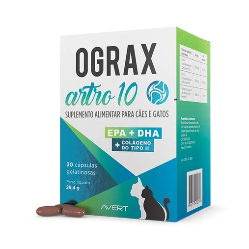Suplemento Alimentar Avert Ograx Artro 10 para Cães e Gatos com 30 Comprimidos