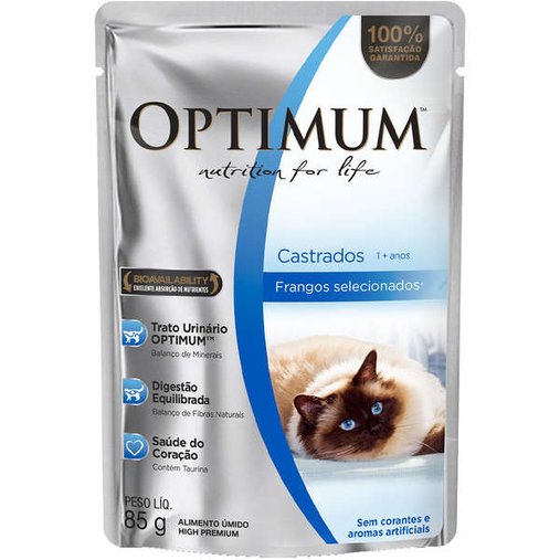 Sachê Optimum para Gatos Castrados Sabor Frango 85g