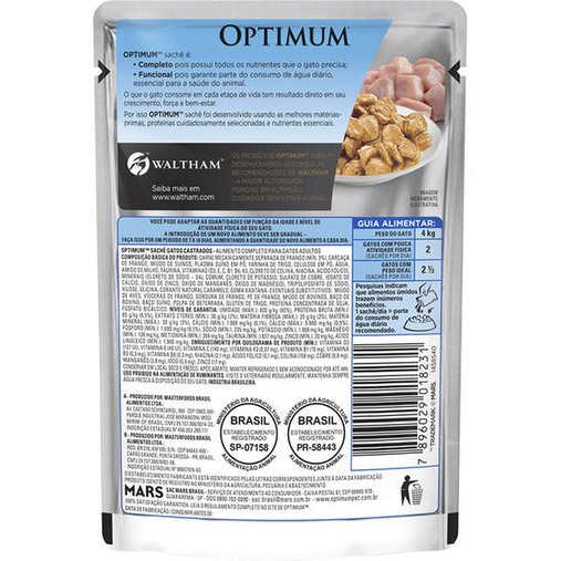 Sachê Optimum para Gatos Castrados Sabor Frango 85g