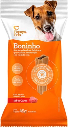 Petisco Papaya Pets Boninho para Cães Adultos Porte Pequeno Sabor Carne 45g