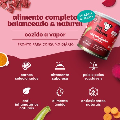 Patê Pet Delícia Natural para Cães Adultos Sabor Caçarolinha de Carne 320g