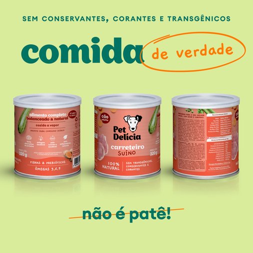 Patê Pet Delícia Natural para Cães Adultos Sabor Carreteiro Suíno 320g