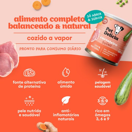 Patê Pet Delícia Natural para Cães Adultos Sabor Carreteiro Suíno 320g