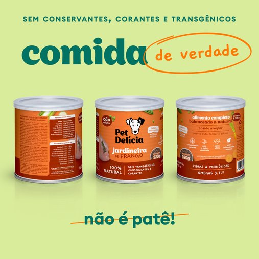 Patê Pet Delícia Natural para Cães Adultos Sabor Jardineira de Frango 320g