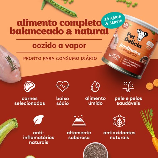 Patê Pet Delícia Natural para Cães Adultos Sabor Jardineira de Frango 320g