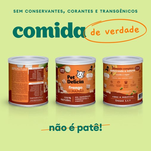 Patê Pet Delícia Natural para Gatos Sabor Frango com Mamão 320g