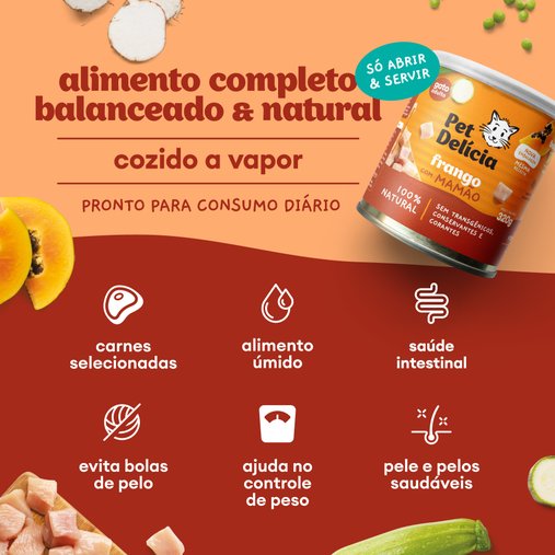 Patê Pet Delícia Natural para Gatos Sabor Frango com Mamão 320g
