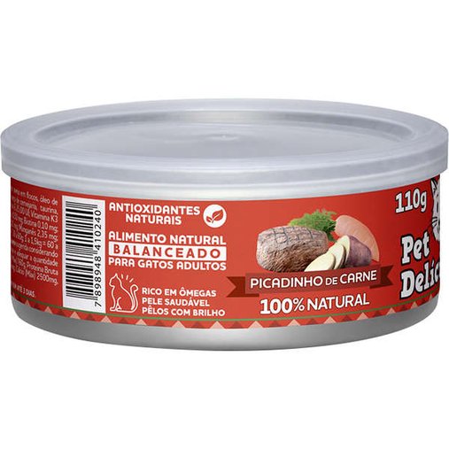 Patê Pet Delícia Natural para Gatos Sabor Picadinho de Carne 110g