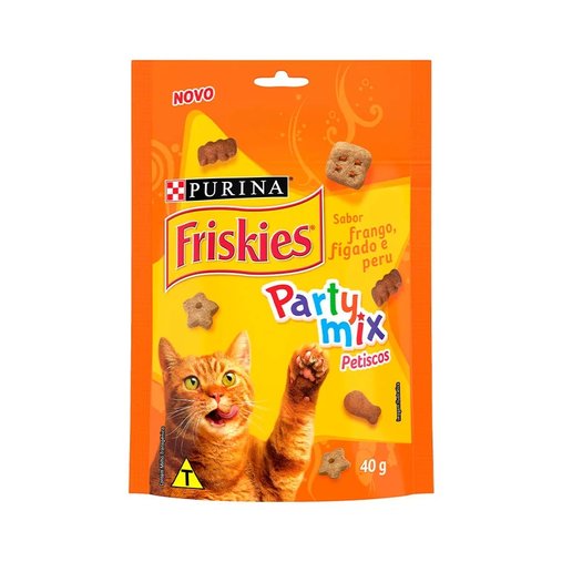 Petisco Friskies Party Mix Sabor Frango, Fígado e Peru para Gatos Adultos 40g