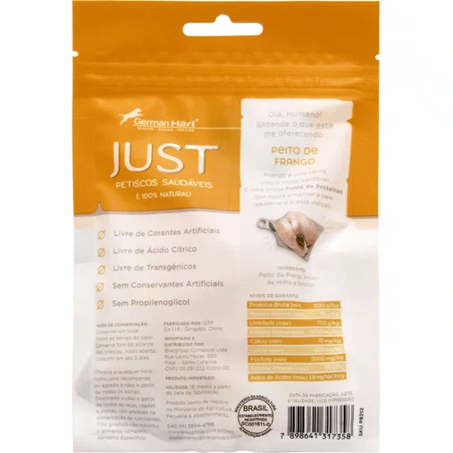 Petisco Just para Cães e Gatos Sabor Peito de Frango Cozido 55g