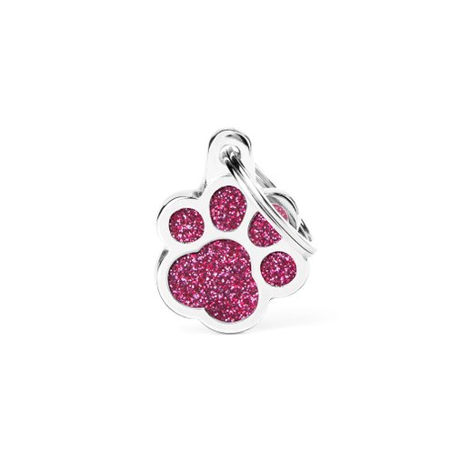 Placa Personalizável de Identificação Patinha Glitter Rosa