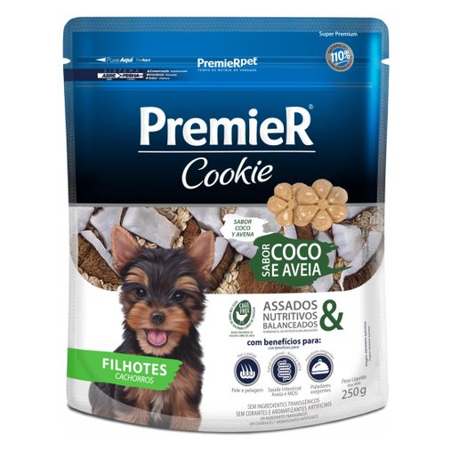 Petiscos Premier Cookie para Cães Filhotes Sabor Coco e Aveia 250g