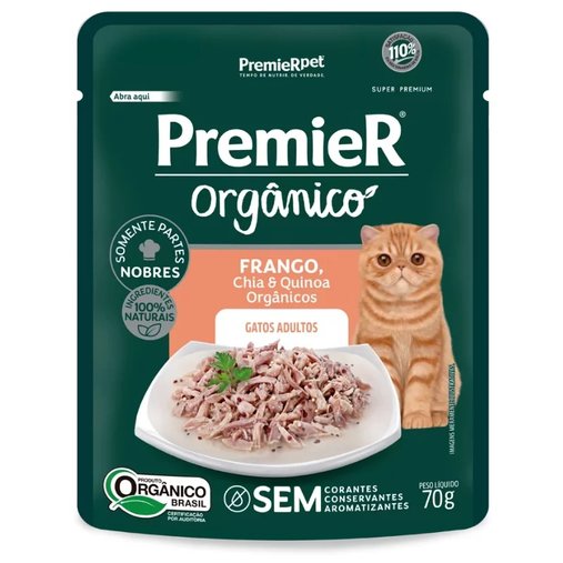 Sachê Premier Orgânico para Gatos Adultos Sabor Frango 70g