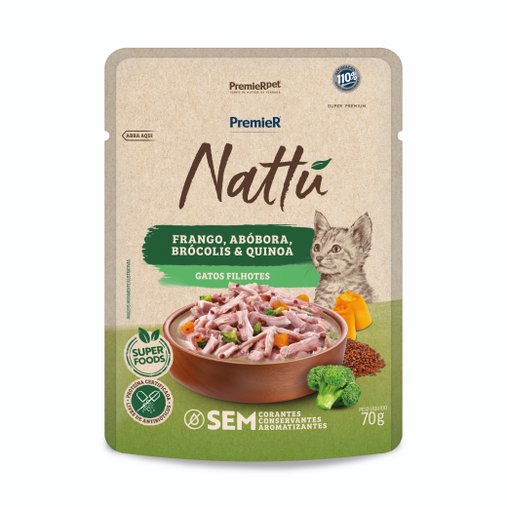 Sachê Premier Nattú para Gatos Filhotes Sabor Frango e Abóbora 70g