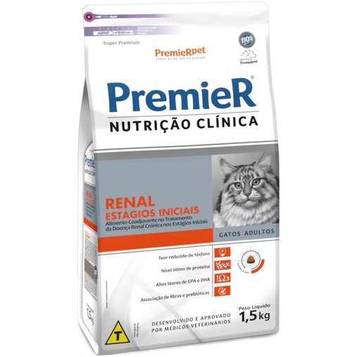 Ração Premier Nutrição Clínica Renal Estágios Iniciais para Gatos Adultos 1,5Kg