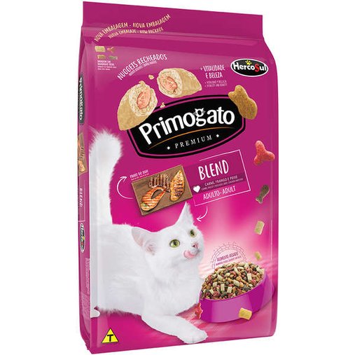 Ração Primogato Premium Blend para Gatos Adultos Sabor Carne Frango e Peixe 10,1Kg