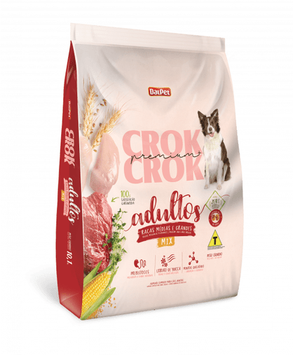 Ração Crok Crok Mix para Cães Adultos Raças Médias e Grandes Sabor Carne e Frango 10,1Kg
