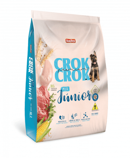 Ração Crok Crok Mix para Cães Filhotes de Todas as Raças Sabor Carne e Frango 10,1Kg