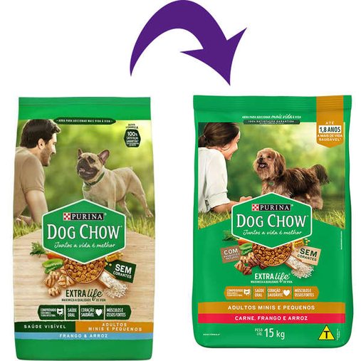 Ração Dog Chow para Cães Adultos Raças Pequenas Sabor Frango e Arroz 15Kg