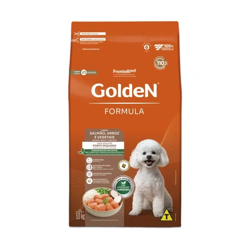 Ração Golden para Cães Adultos Raças Pequenas Sabor Salmão e Arroz 3Kg