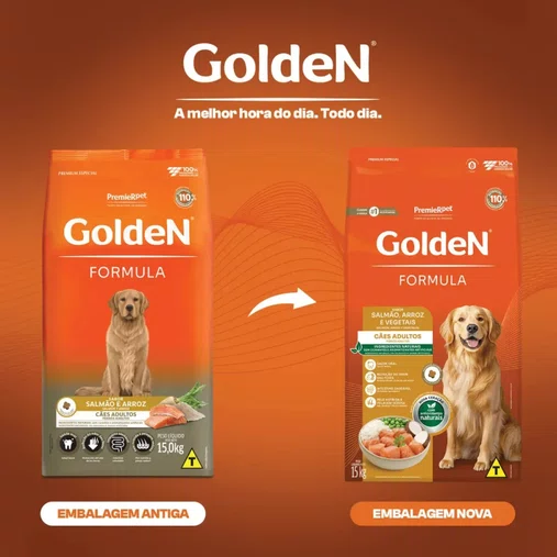 Ração Golden para Cães Adultos Sabor Salmão e Arroz 15Kg