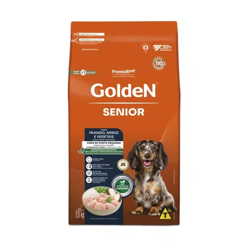 Ração Golden para Cães Adultos Sênior Raças Pequenas Sabor Frango e Arroz 3Kg