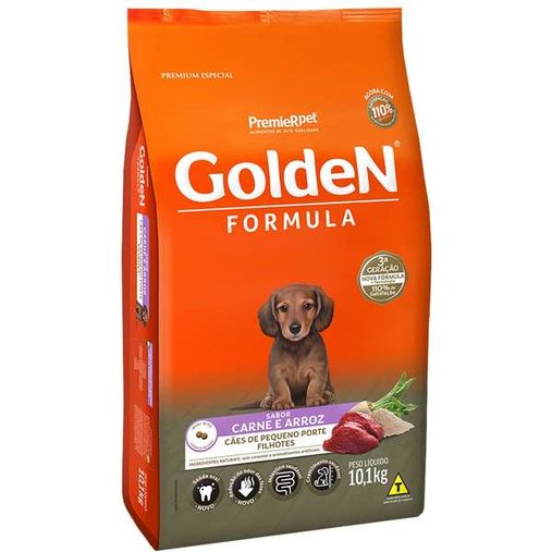 Ração Golden para Cães Filhotes Raças Pequenas Sabor Carne e Arroz 10,1Kg