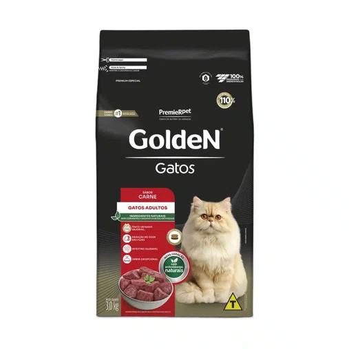 Ração Golden para Gatos Adultos Sabor Carne 3Kg