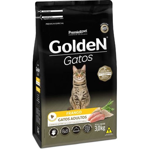 Ração Golden para Gatos Adultos Sabor Frango 3Kg