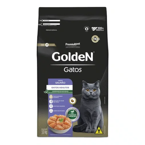 Ração Golden para Gatos Adultos Sabor Salmão 3Kg