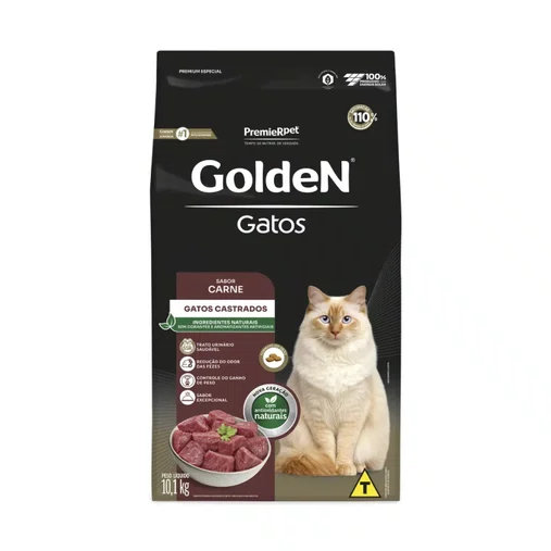 Ração Golden para Gatos Castrados Sabor Carne 10,1Kg