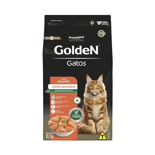 Ração Golden para Gatos Castrados Sabor Salmão 10,1Kg