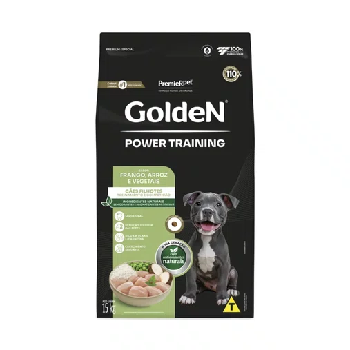 Ração Golden Power Training para Cães Filhotes Sabor Frango e Arroz 15Kg