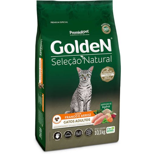 Ração Golden Seleção Natural para Gatos Adultos Sabor Frango e Arroz 10,1Kg