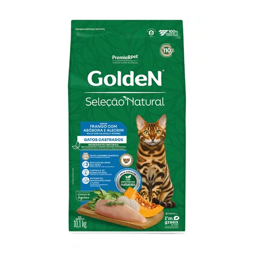 Ração Golden Seleção Natural para Gatos Castrados Sabor Abóbora 10,1Kg