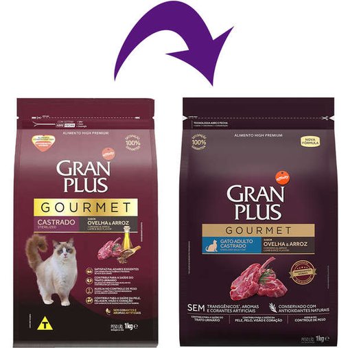 Ração Gran Plus Gourmet para Gatos Castrados Sabor Ovelha 1Kg