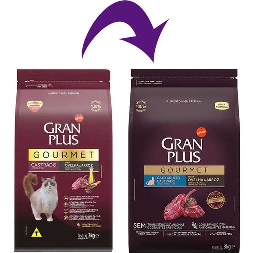 Ração Gran Plus Gourmet para Gatos Castrados Sabor Ovelha 3Kg