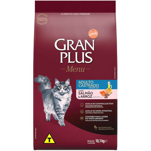 Ração Gran Plus para Gatos Castrados Sabor Salmão e Arroz 10,1Kg