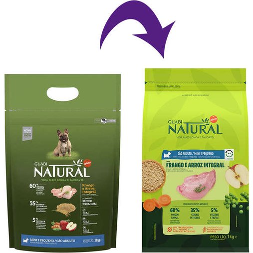 Ração Guabi Natural para Cães Adultos Raças Minis e Pequenas sabor Frango e Arroz Integral 1Kg