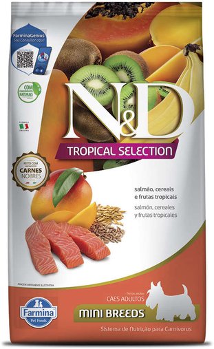 Ração N&D Tropical Selection para Cães Adultos Raças Pequenas Sabor Salmão e Frutas Tropicais 2,5Kg