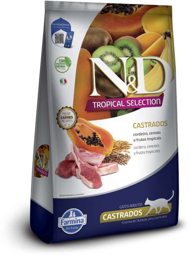 Ração N&D Tropical Selection para Gatos Castrados Sabor Cordeiro e Frutas Tropicais 1,5Kg